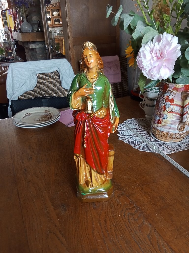 beeld van de Heilige Barbara met mijntoren en lamp, Ophalen of Verzenden