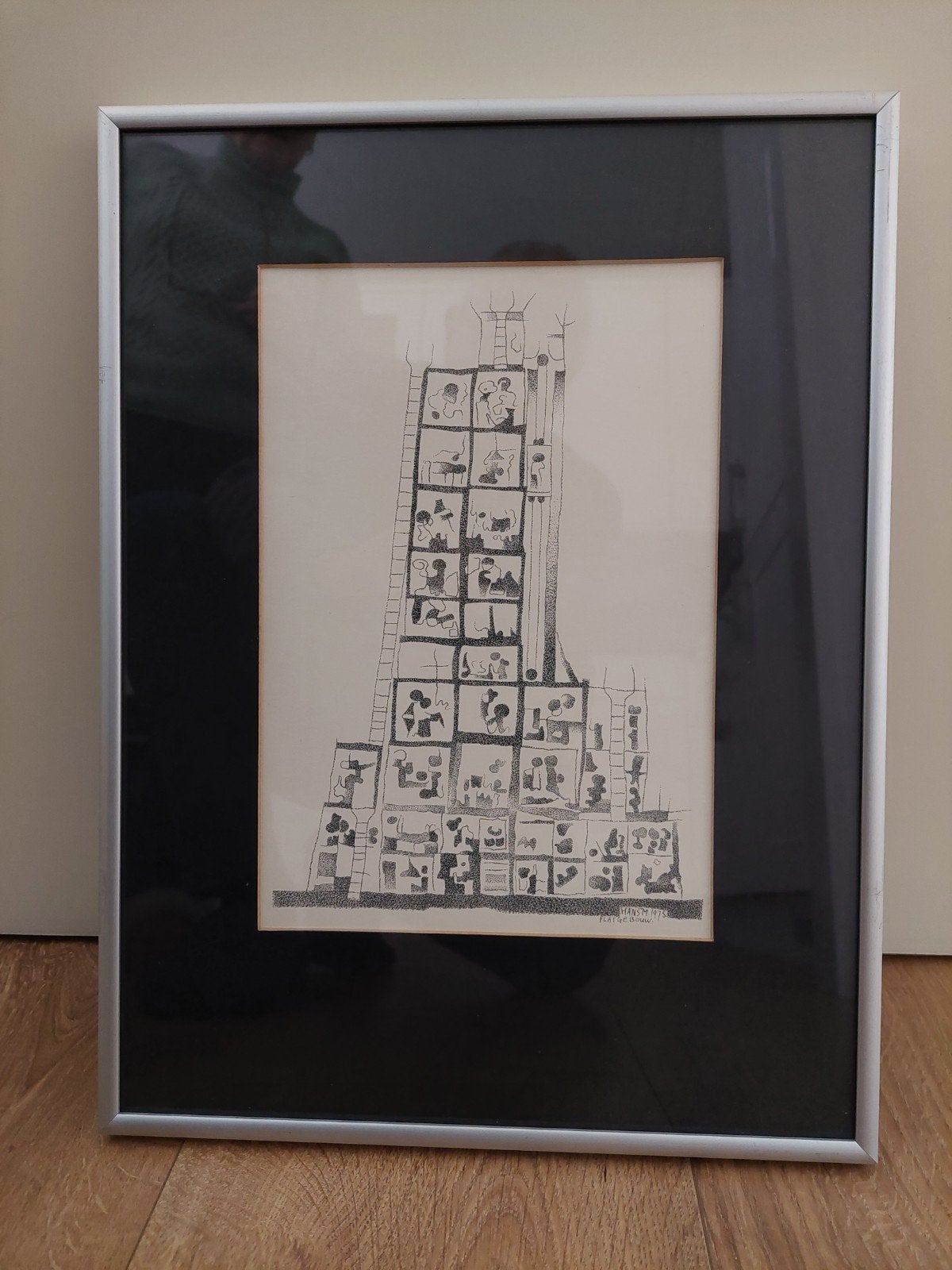 Litho flatgebouw, Antiek en Kunst, Gesigneerd, Ophalen, Overige onderwerpen, Lithografie
