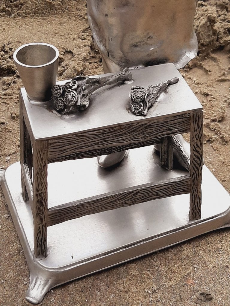 Gedetailleerd tinnen beeld/sculptuur ambachtelijke slager🥩, Antiek en Kunst, Ophalen of Verzenden