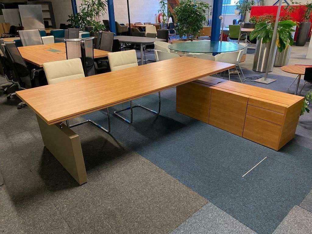 1 x Directiebureau Ahrend (slinger), bamboe, 270 x 110 cm., Ophalen, Gebruikt, 110 cm, Bureau-kast combinatie