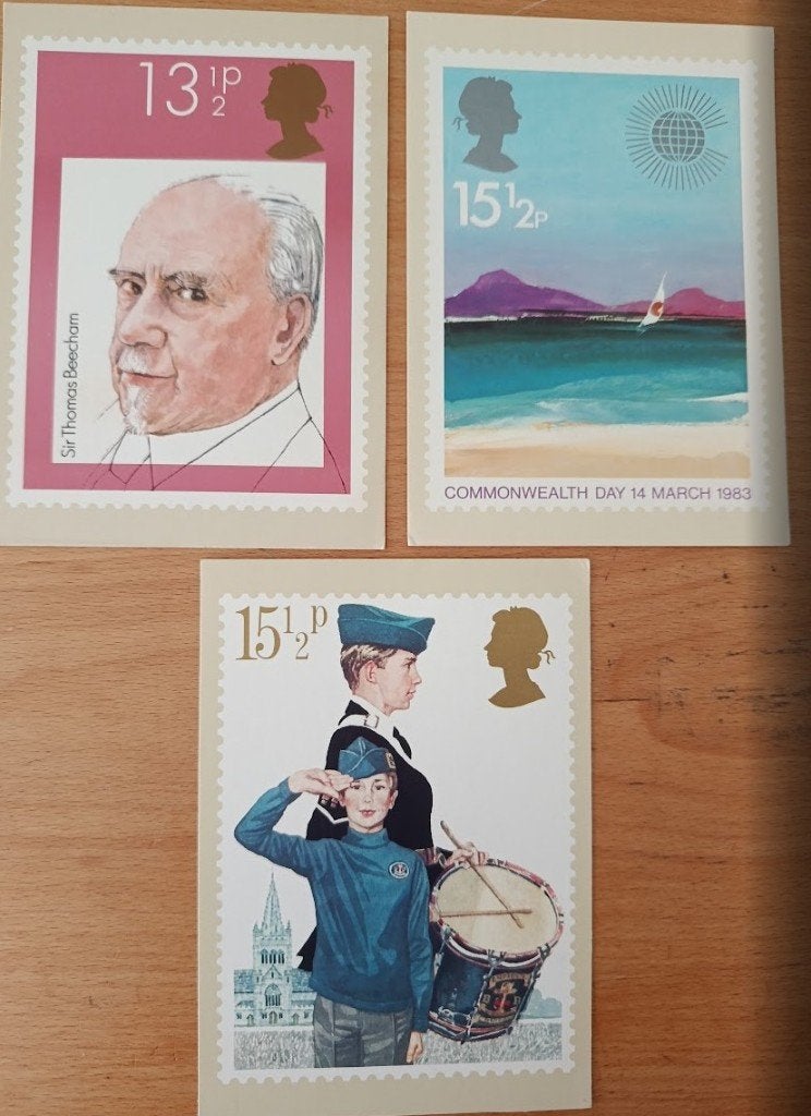 Set van 6 Britse postzegel ansichtkaarten - Eerste Dag, Postzegels en Munten, Verzenden, Gestempeld
