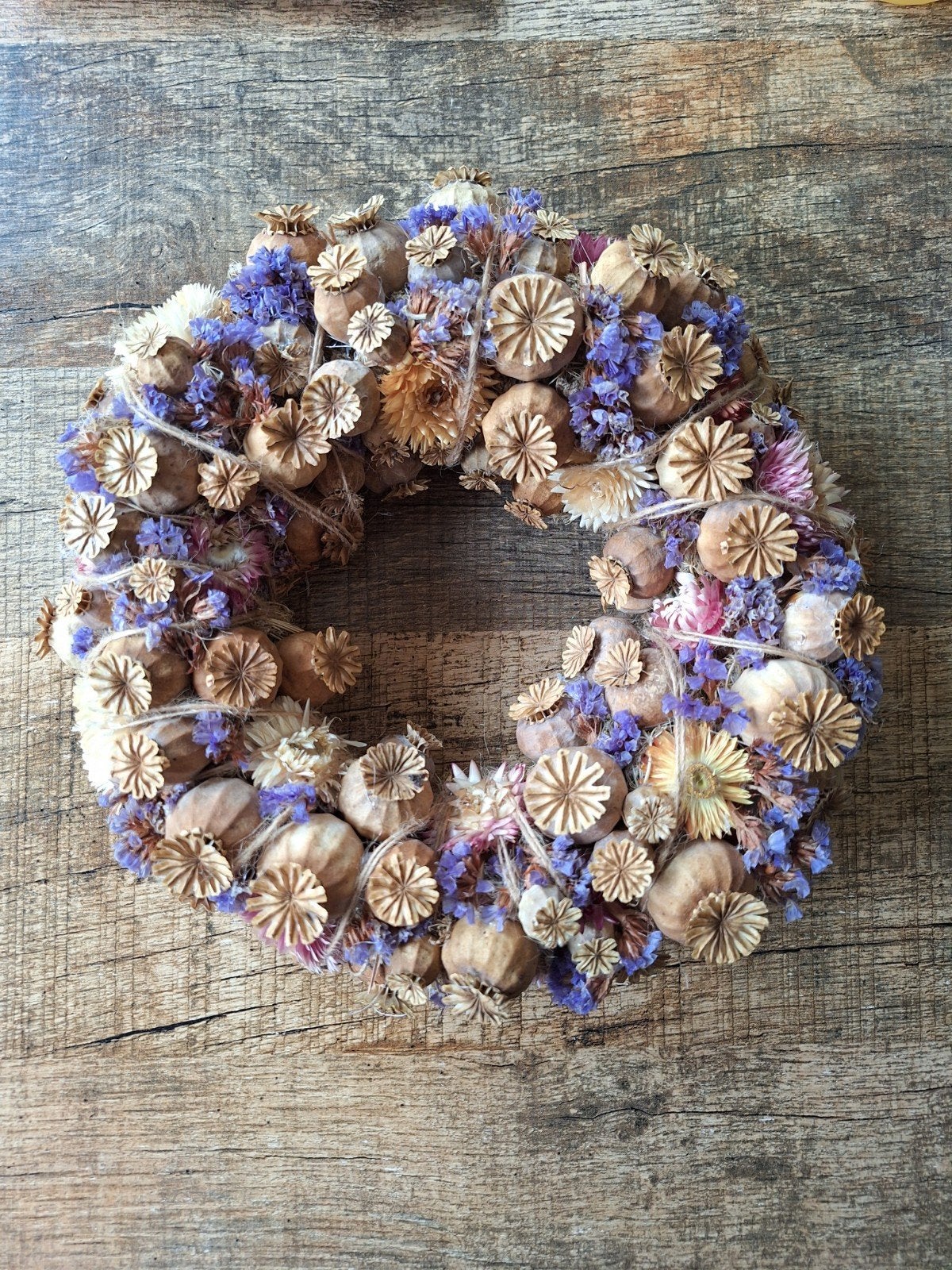 Unieke Krans met Papaverbollen en Gedroogde Bloemen, Ophalen of Verzenden, Nieuw, Krans, Natuurlijk materiaal