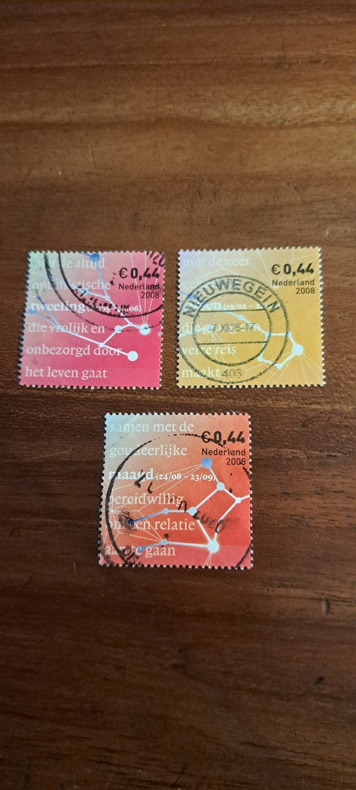 3 zegels Sterrenbeelden. Gestempeld. 2008 ., Postzegels en Munten, Postzegels | Nederland, Ophalen of Verzenden