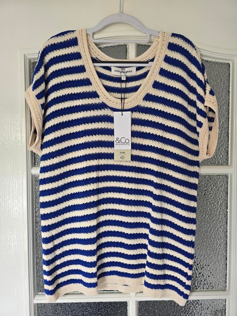 Nieuw &co woman andcowoman and cowoman L blauw creme streep, Maat 38/40 (M), Blauw, Nieuw, Ophalen of Verzenden