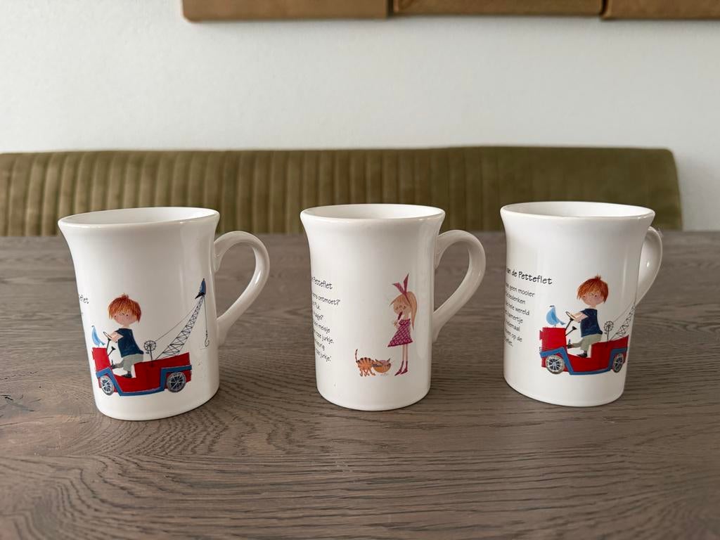 Pluk van de Petteflet Mokken - Set van 3, Keramiek, Ophalen of Verzenden, Zo goed als nieuw, Overige stijlen