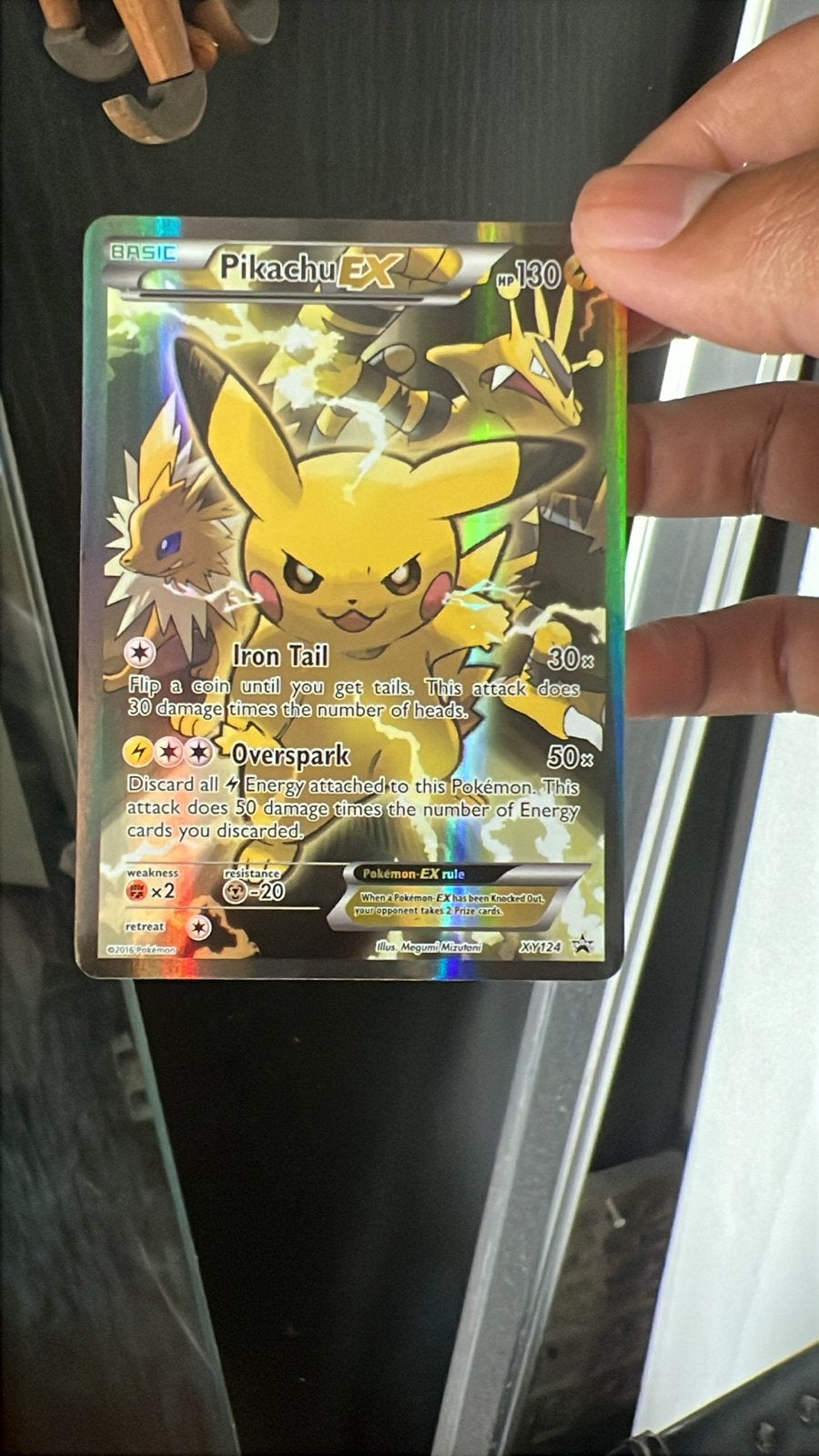 Pikachu EX XY124 Full Art Promo Pokémon Kaart, Ophalen of Verzenden, Zo goed als nieuw, Losse kaart, Foil