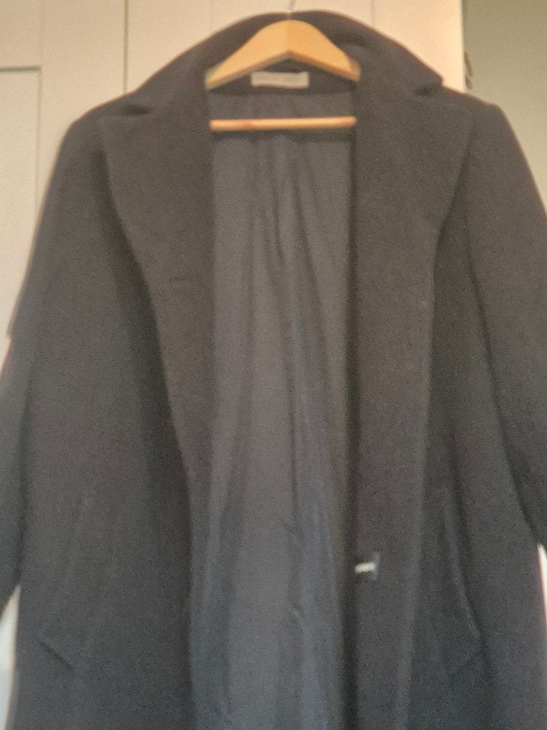 Erich Fend wollen mantel zwart (wol & cashmere), Zwart, Maat 42/44 (L), Gedragen, Erich Fend