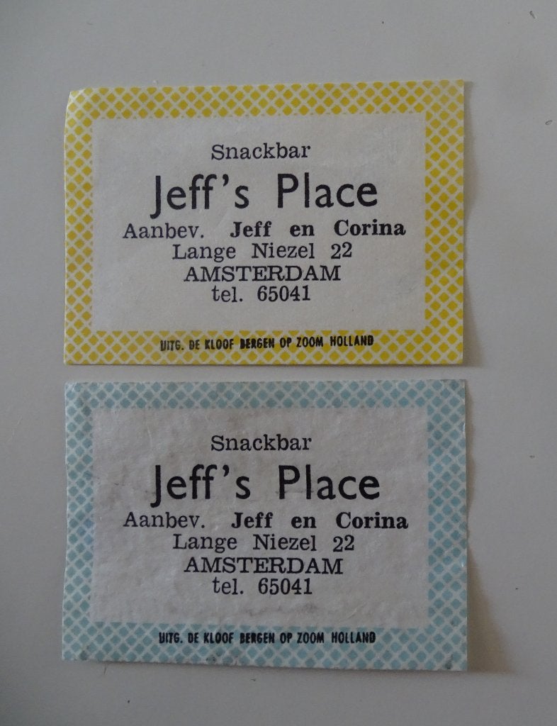 Snackbar   JEFF'S PLACE   Lange Niezel    AMSTERDAM, Verzenden, Zo goed als nieuw, Luciferdoosjes of -merken