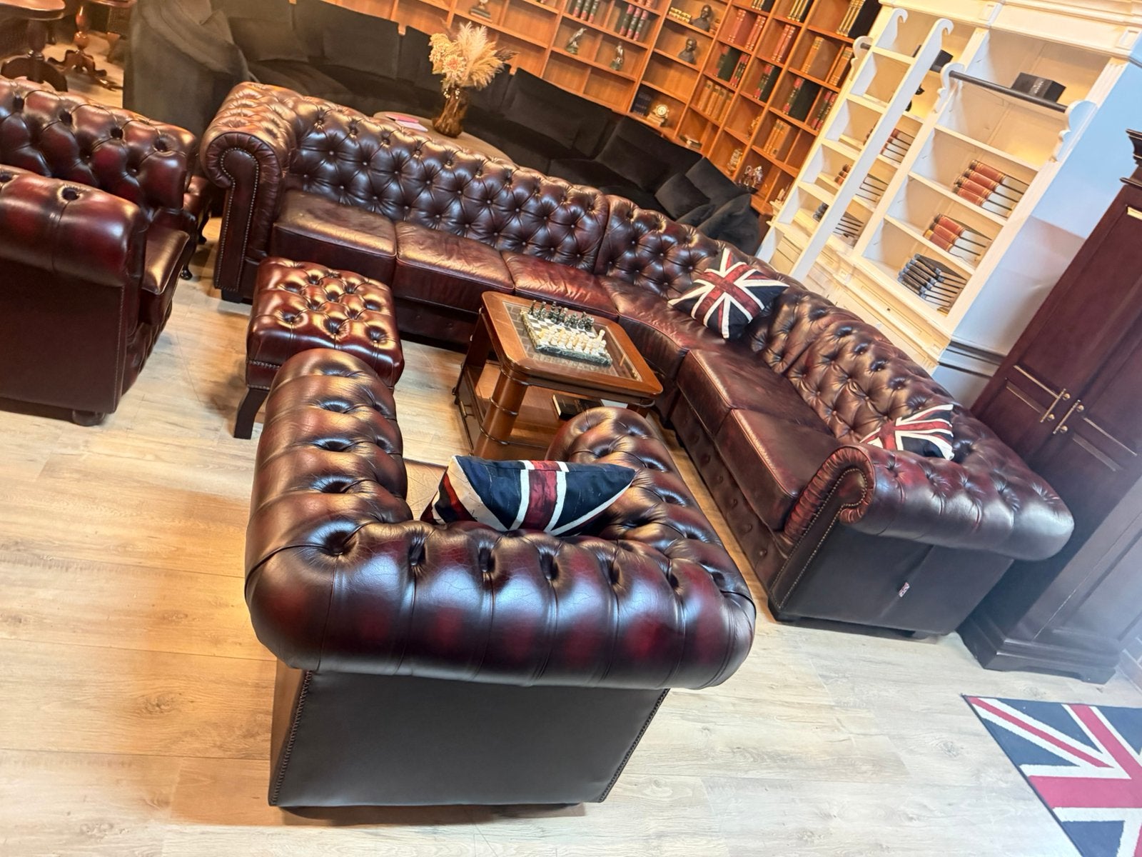 Birmingham Chesterfield hoekbank – antiek donkerrood leer, Ophalen, Gebruikt, Overige maten, Leer