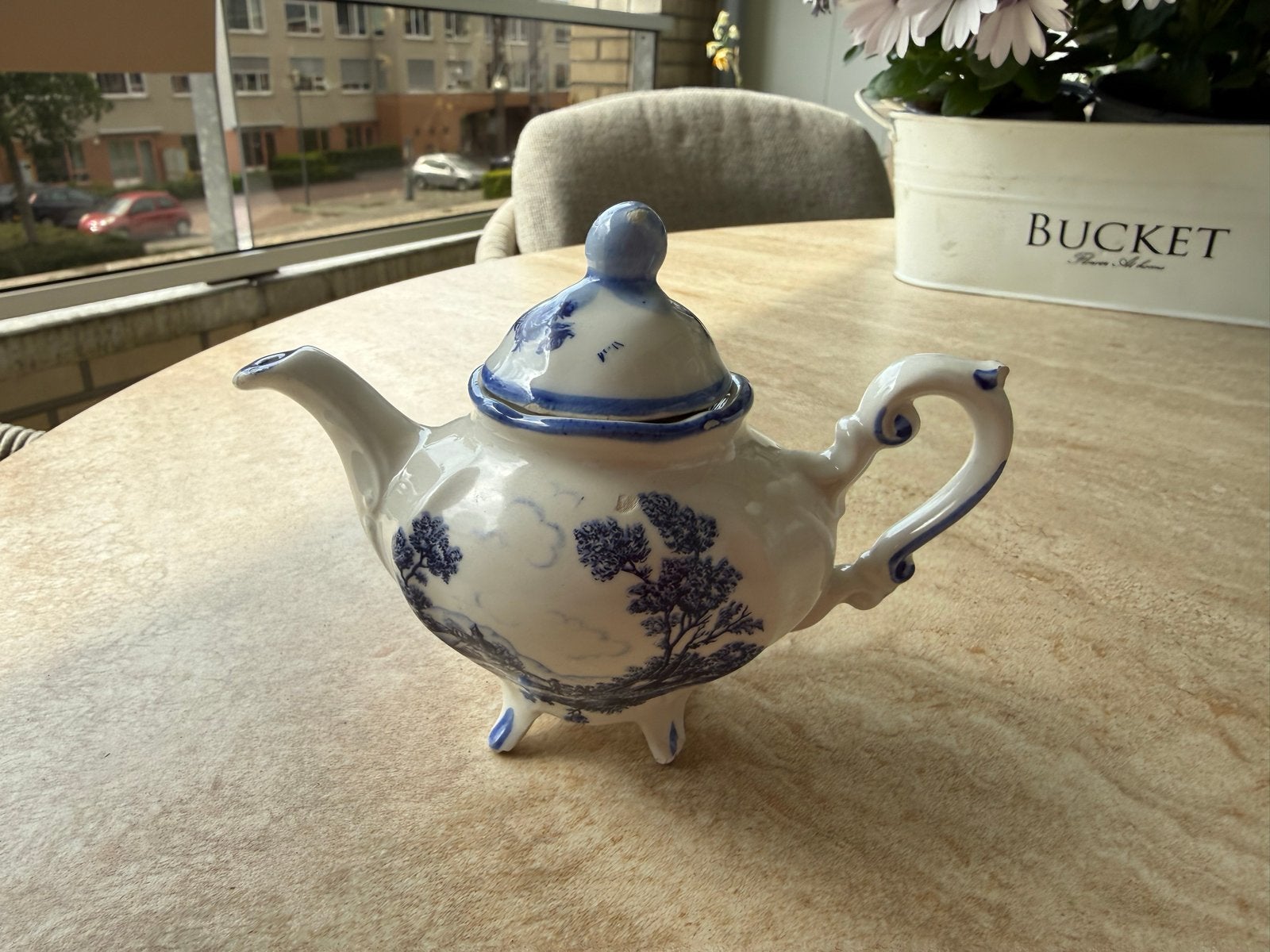 Antieke Delfts Blauwe Theepot - Handgeschilderd, Ophalen