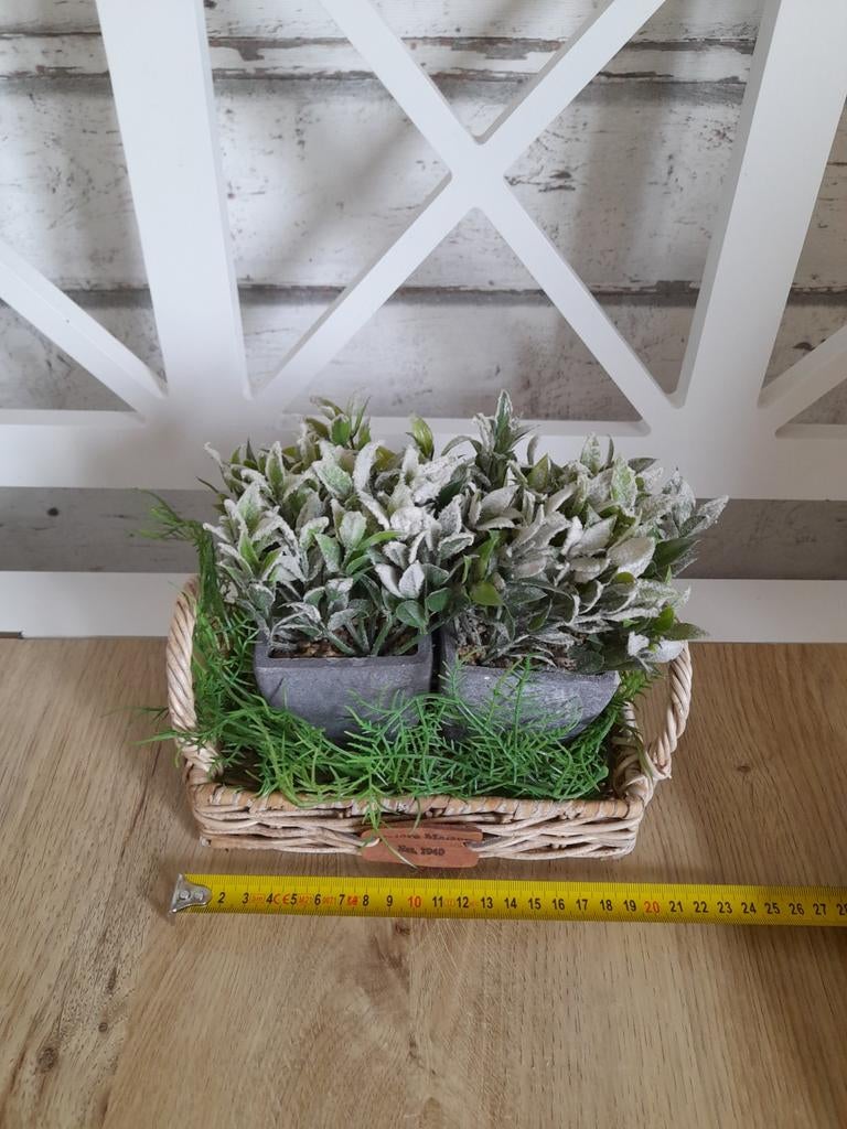 Rattan riviera maison mandje met kunstinhoud, Verzenden, Rechthoekig, Riet