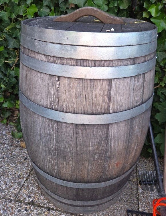 Eikenhouten wijnvat 225 ltr & deksel & kraan, Ophalen
