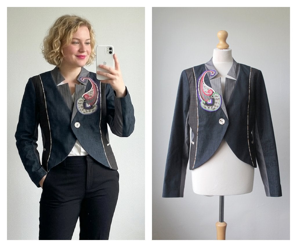 St-Martins - prachtig uniek jasje blauw grijs - maat L, Kleding | Dames, Verzenden, St-Martins, Maat 42/44 (L), Zo goed als nieuw