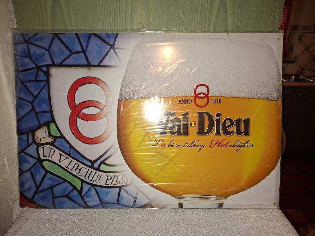 grote blikken reclameplaat Val Dieu, eind 1900, Ophalen of Verzenden, Nieuw, Reclamebord