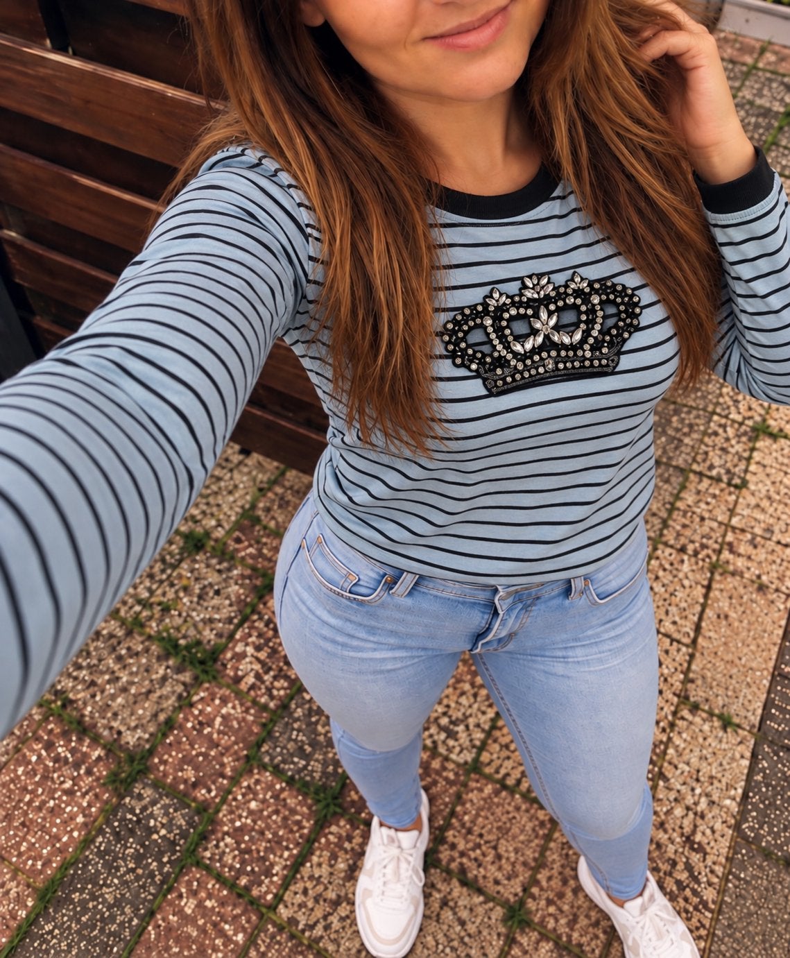 Pinko gestreept shirt met kroon applicatie - Maat XS, Nieuw, Lange mouw, Maat 34 (XS) of kleiner, Verzenden