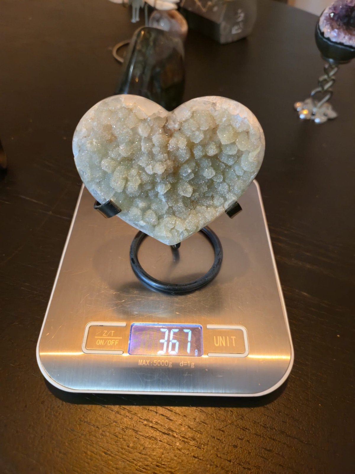 Groen amethist hart op standaard sugar druzy unieke kleur, Ophalen of Verzenden