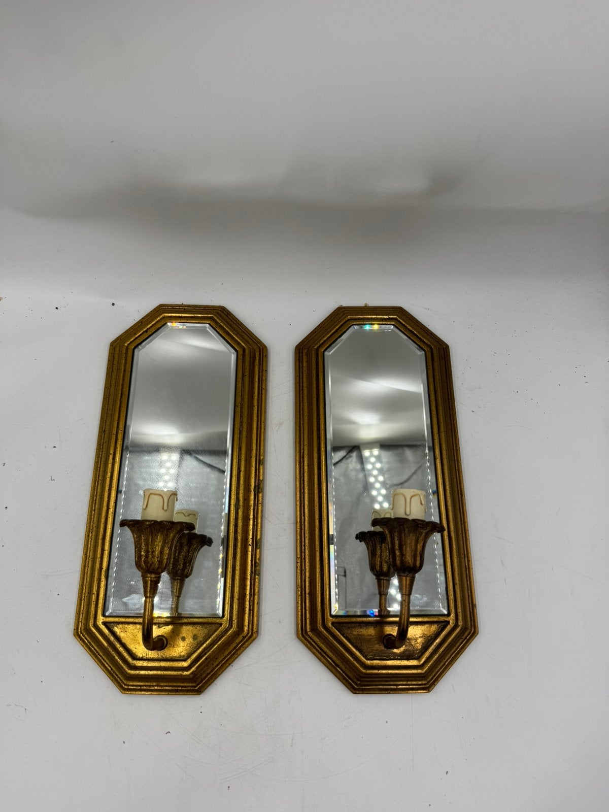 Set van 2 Vintage Deknudt Wandkandelaars met Spiegel, Antiek en Kunst, Ophalen of Verzenden