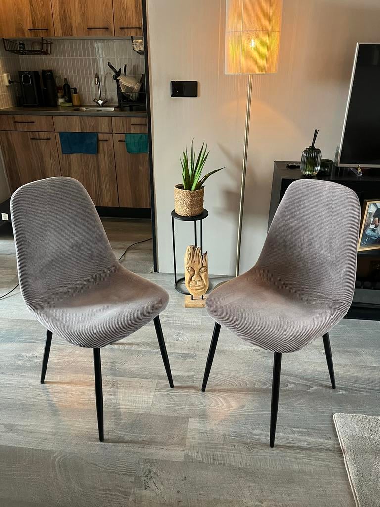 Twee grijze stoelen met ribstof, Ophalen, Gebruikt, Twee, Stof