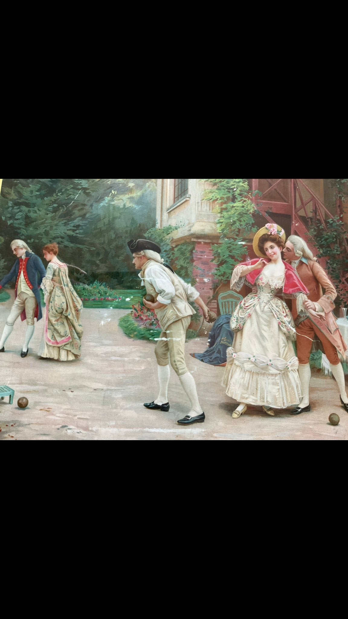 Boudoir: jeu de boule, antieke 19e-eeuwse chromolithografie, Portret of Personen, Ophalen of Verzenden, Klassiek, Print