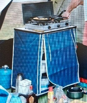 2 Retro Blauwe Campingkastjes -  met Opbergtas, Ophalen