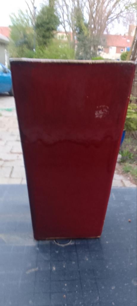 Rode geglazuurde bloempot - Vierkant, hoog model 60cm, Tuin en Terras, Bloempotten, Gebruikt, Aardewerk, Binnen, Balkon, Tuin