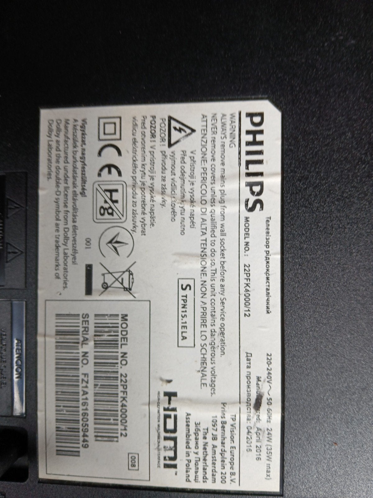 Philips 22PFK4000/12 TV - Zonder voetjes/ophangsysteem, Philips, 50 Hz, Ophalen of Verzenden, 40 tot 60 cm
