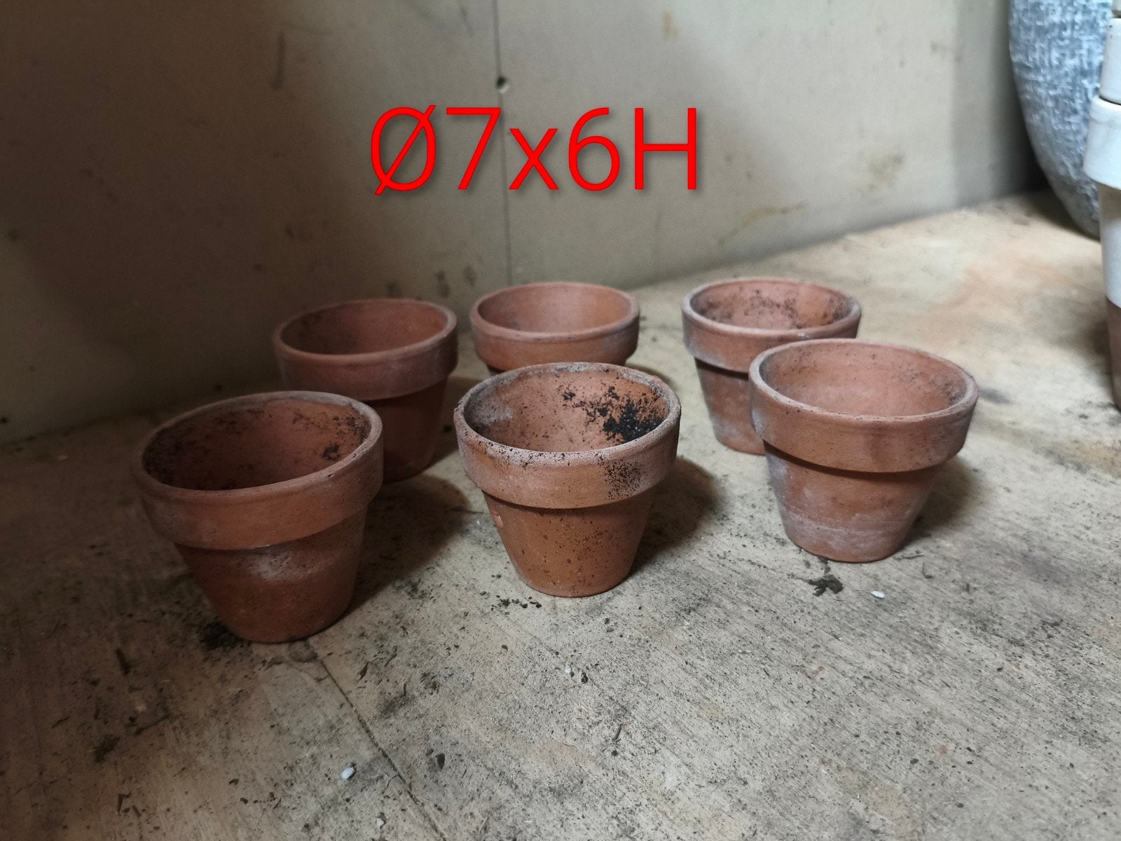 Set van 6 terracotta bloempotten Ø7x6H, Ophalen, Gebruikt, Rond, Balkon