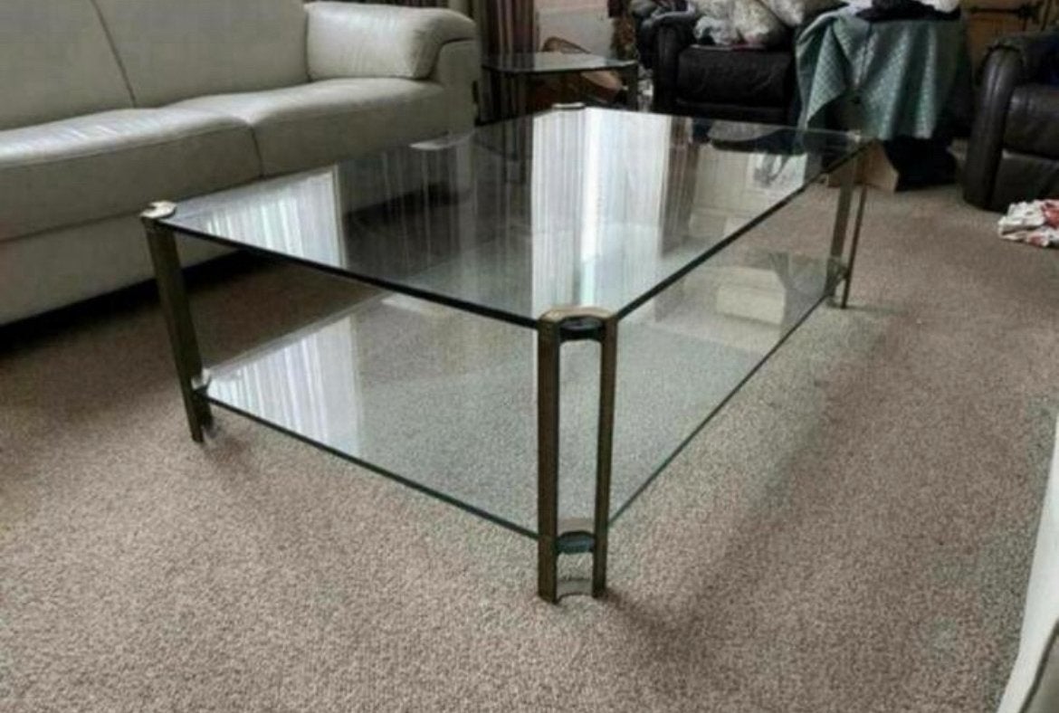 Glazen salontafel Peter Ghyczy, Huis en Inrichting, Ophalen, 100 tot 150 cm, 50 tot 100 cm, Zo goed als nieuw
