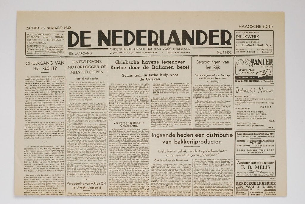 Krant De Nederlander 2 november 1940 WOII Heruitgave, Verzamelen, Zo goed als nieuw, Verzenden, Amsterdam, Overige soorten