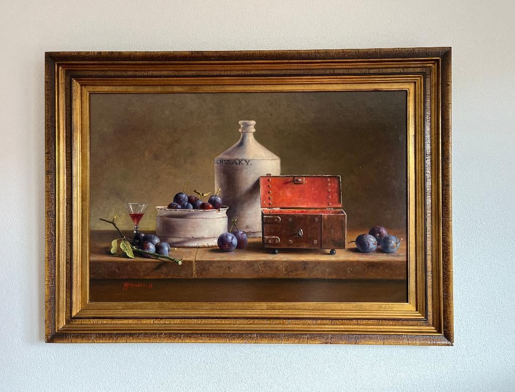 Groot schilderij stilleven Hans Habraken op paneel., Antiek en Kunst, Ophalen