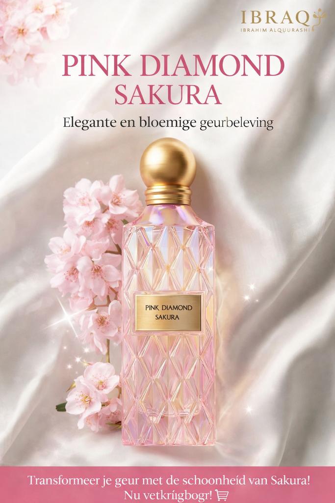IBRAQPink DiamondSakura150MLLuxe BloemigeParfum voor Vrouwen, Ophalen of Verzenden, Zo goed als nieuw, Miniatuur