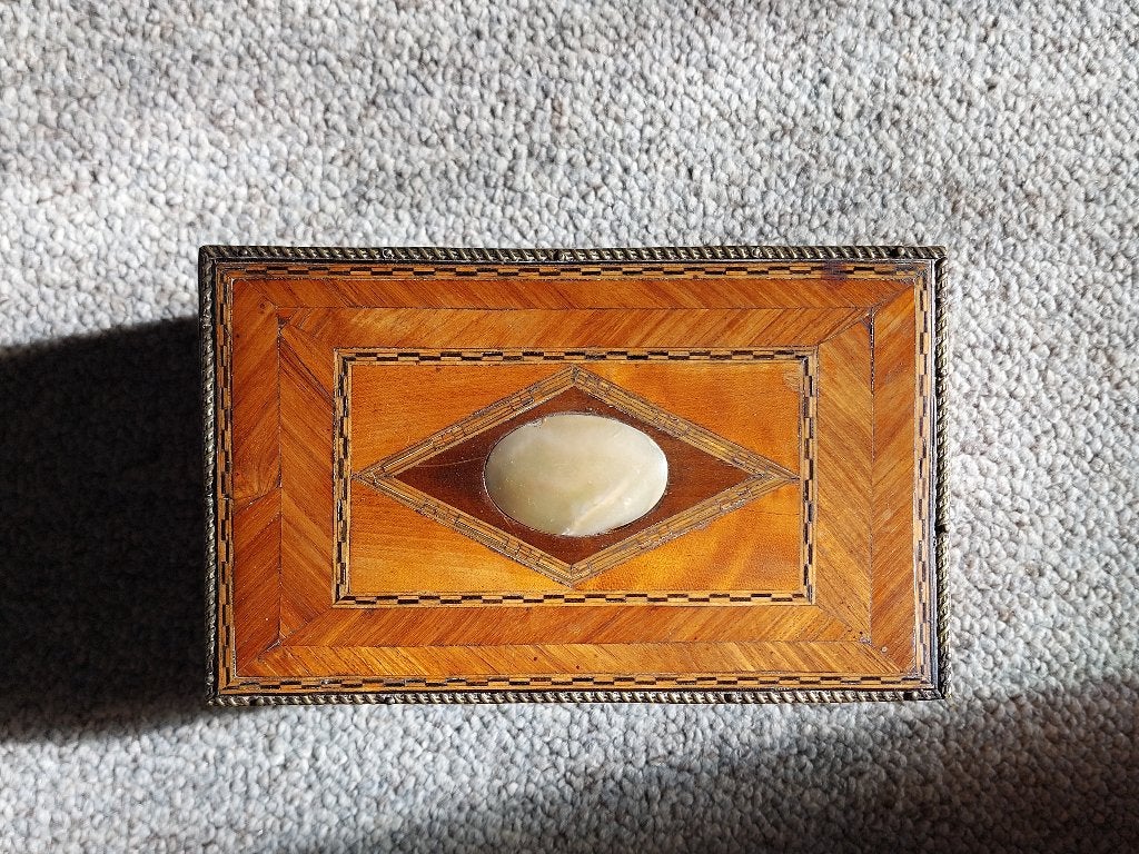 theekist teacaddy antiek frans ca 1840 ingelegd marquetry, Ophalen of Verzenden