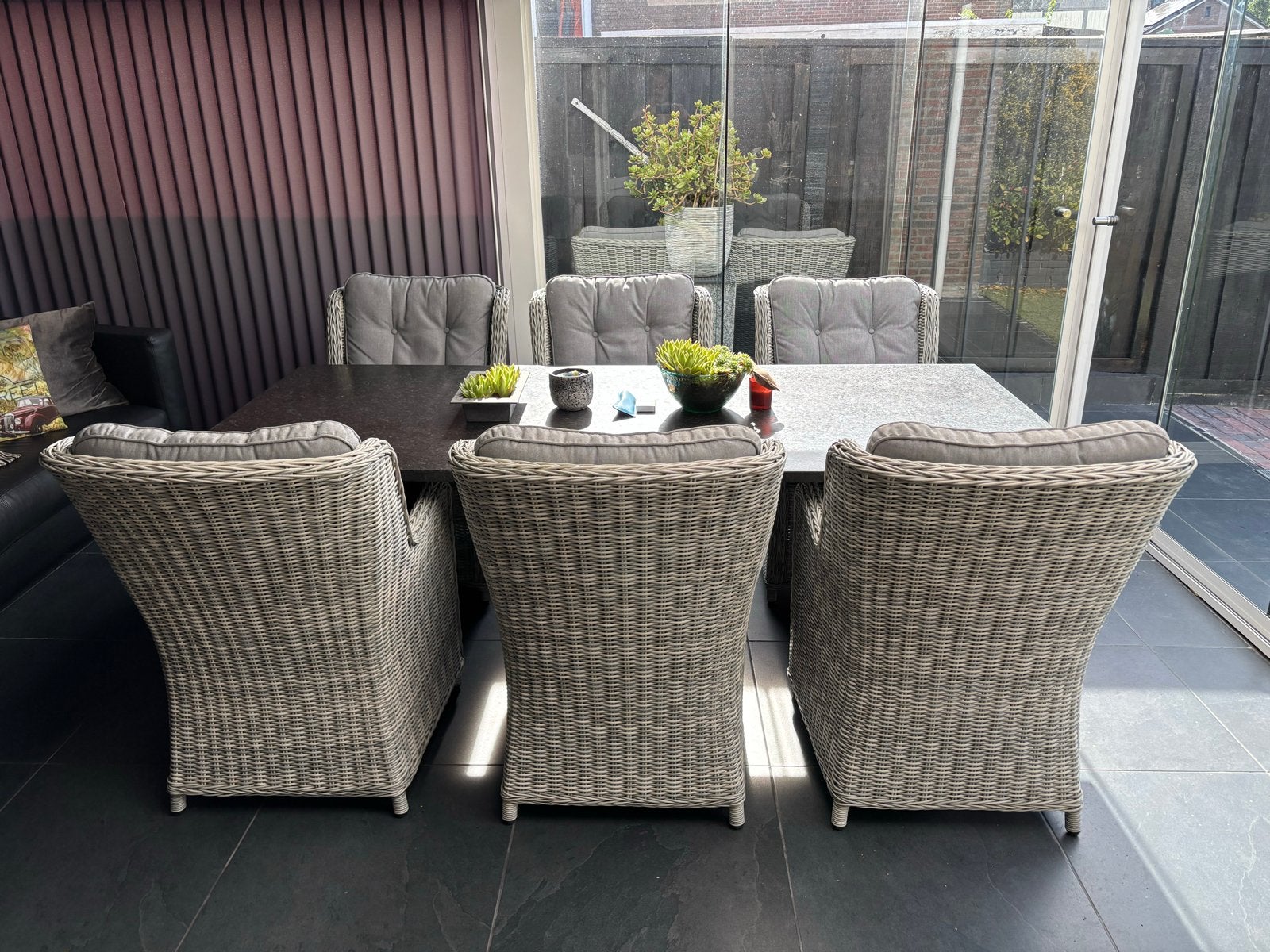 Tuinset: 6 stoelen met granieten tafel, Tuin en Terras, Overige materialen, Gebruikt, Eettafel, 6 zitplaatsen