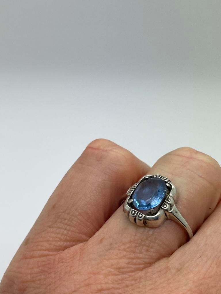 D280 Prachtige zilveren ring art deco maat 18,5, Ophalen of Verzenden, Zilver, Ring, Met edelsteen
