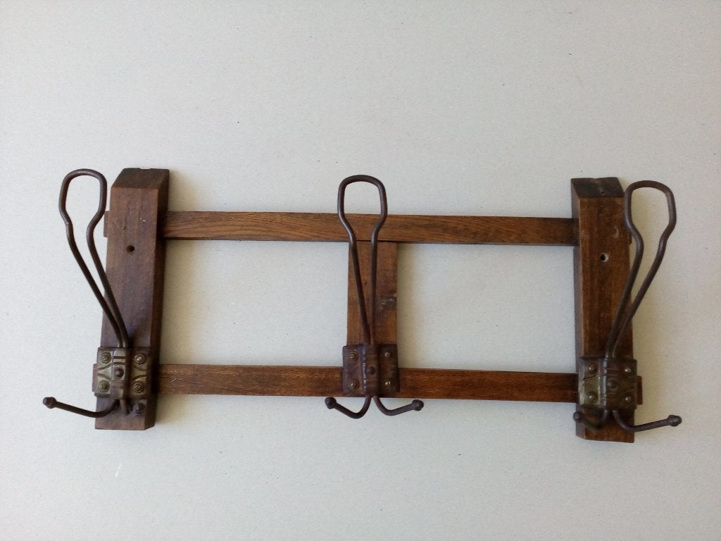 Oude houten wandkapstok met metalen haken.Jassen/hoeden, Ophalen of Verzenden