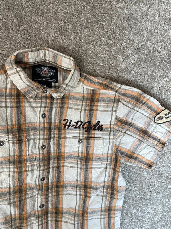 Harley Davidson Overhemd Heren M Beige Ruit Biker USA, Ophalen of Verzenden, Zo goed als nieuw, Oranje, Harley Davidson