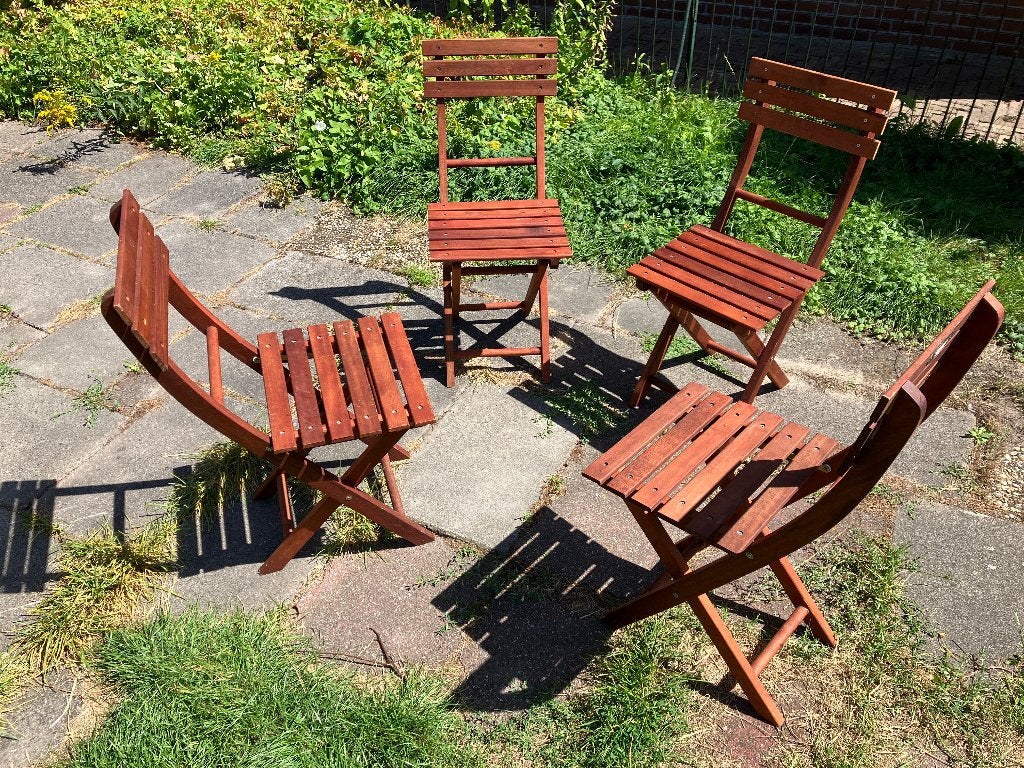 bistroset hout 4 stuks stoel tuinstoel, Ophalen, 4 zitplaatsen, Gebruikt, Bijzettafel