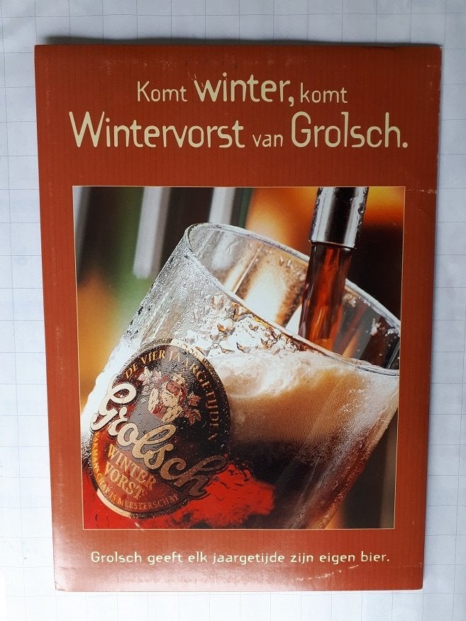 Grolsch Tafelstandaard/wandbord Jaargetijde: Wintervorst, Ophalen of Verzenden, Gebruikt, Reclamebord, Plaat of Schild, Grolsch