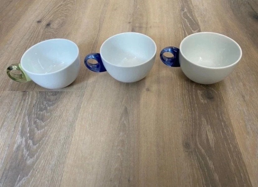 Guzzini Mokken Koffie/Thee - 2x Blauw, 1x Groen, Gebruikt, Overige merken, Keramiek, Mok