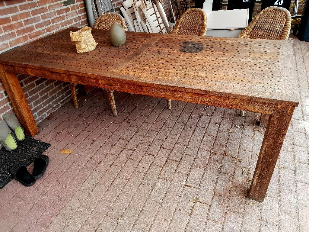 Teakhouten tuintafel 220x100x80, Ophalen, Gebruikt, Rechthoekig, Teakhout