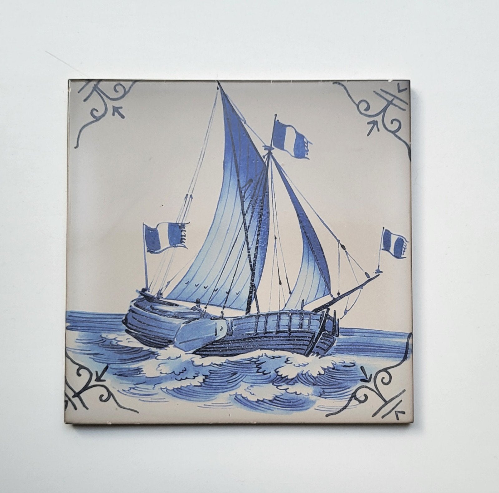 Oude blauwwitte tegel zeilschip - Sphinx, Ophalen of Verzenden