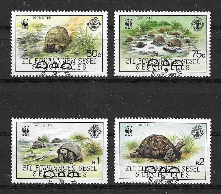 Seychellen – buitenste eilanden Michel 137-140 gest. WNF, Ophalen of Verzenden, Overige landen, Gestempeld