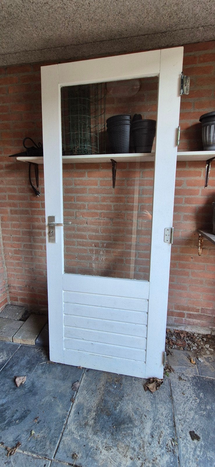 Achterdeur met slot en scharnieren 201,8 cm x 83 cm, Doe-het-zelf en Verbouw, Ophalen, Gebruikt, 80 tot 100 cm, Buitendeur