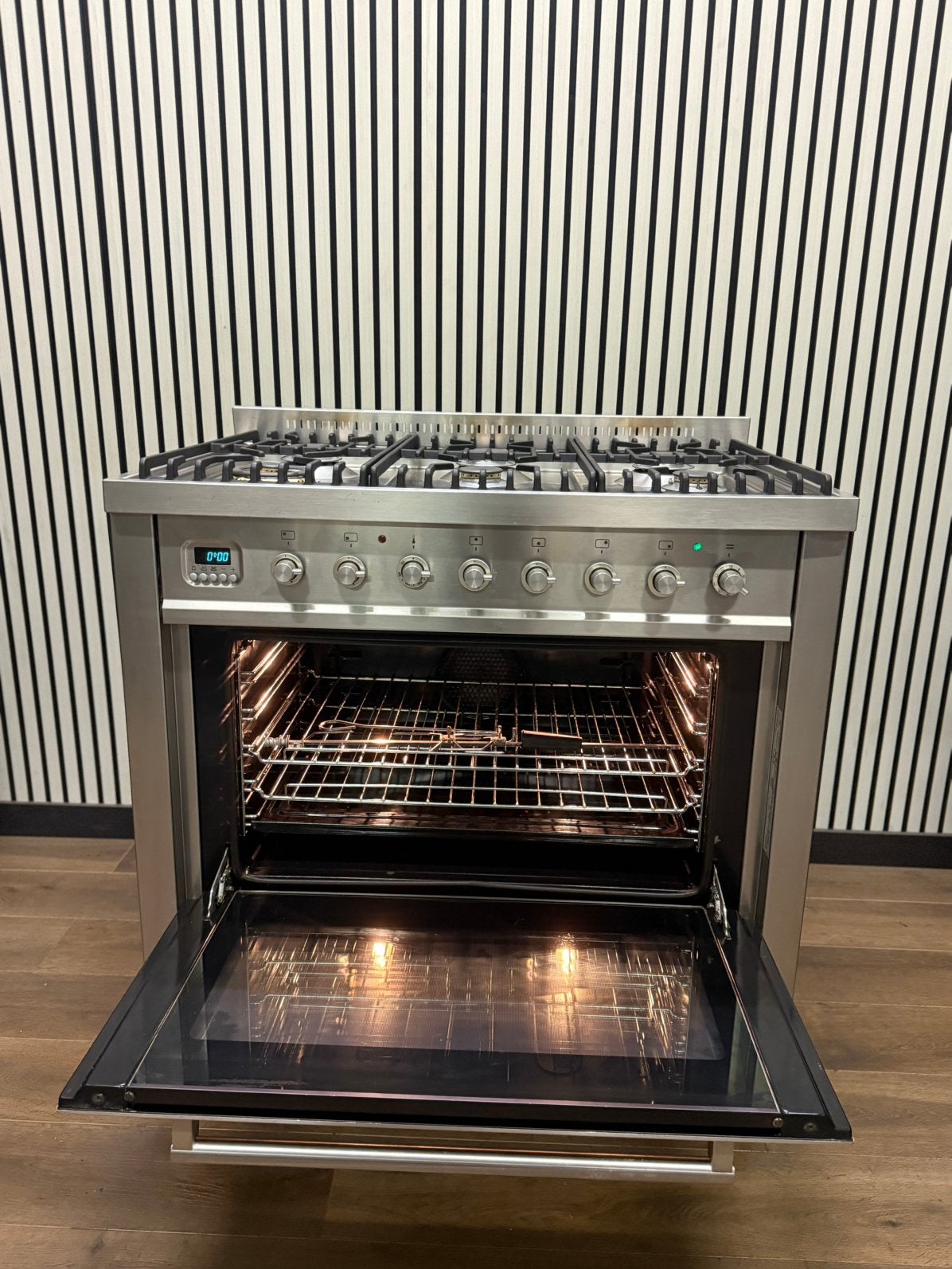Luxe Boretti 6 pits Fornuis RVS 90x60 cm, Fornello Esperta, Ophalen of Verzenden, Zo goed als nieuw, Energieklasse A of zuiniger