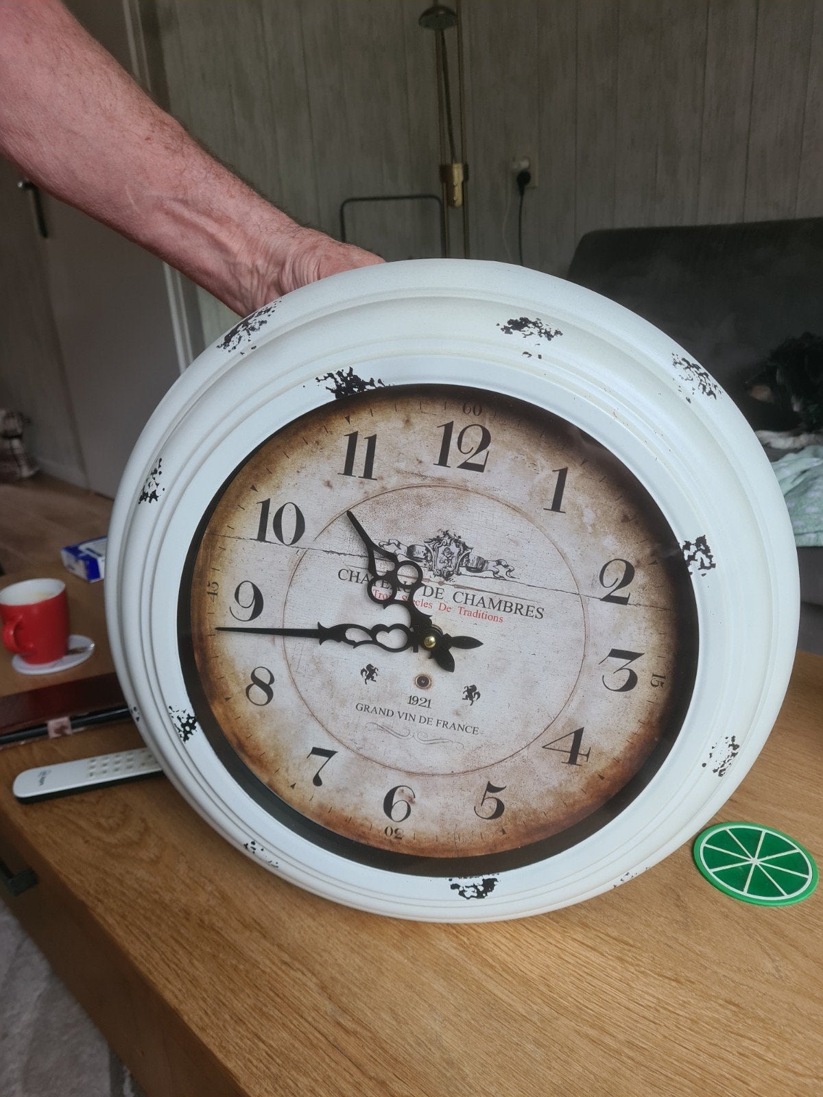 Wandklok 43 cm doorsnede - Vintage stijl, Ophalen of Verzenden, Gebruikt, Analoog, Wandklok