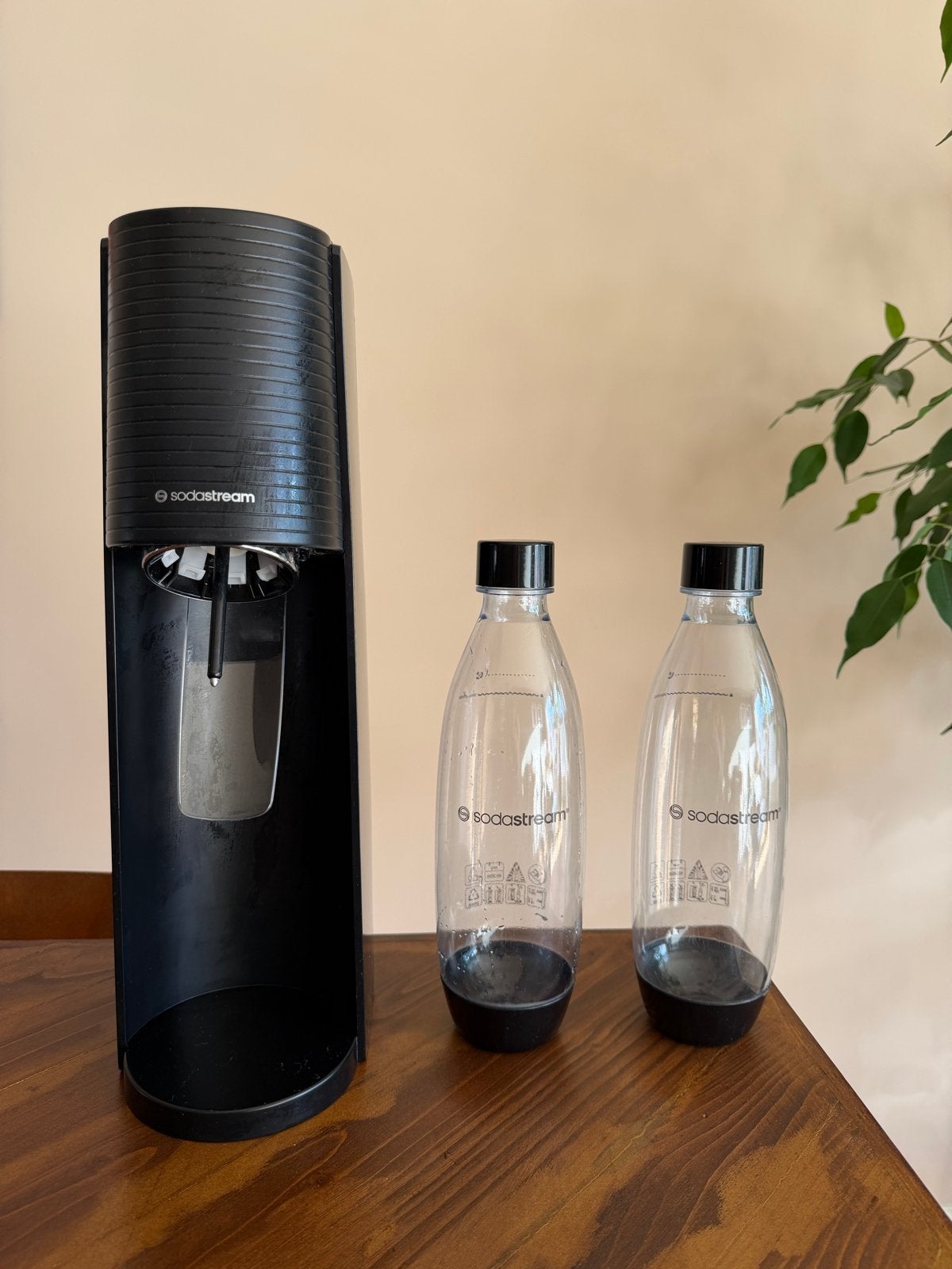 SodaStream Terra Zwart met 2 flessen en een CO2 cilinder, Ophalen, Gebruikt