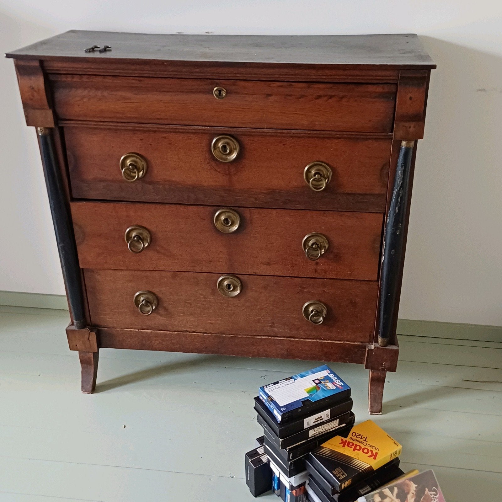 Antiek Eikenhouten Ladenkastje met Messing Beslag, Ophalen
