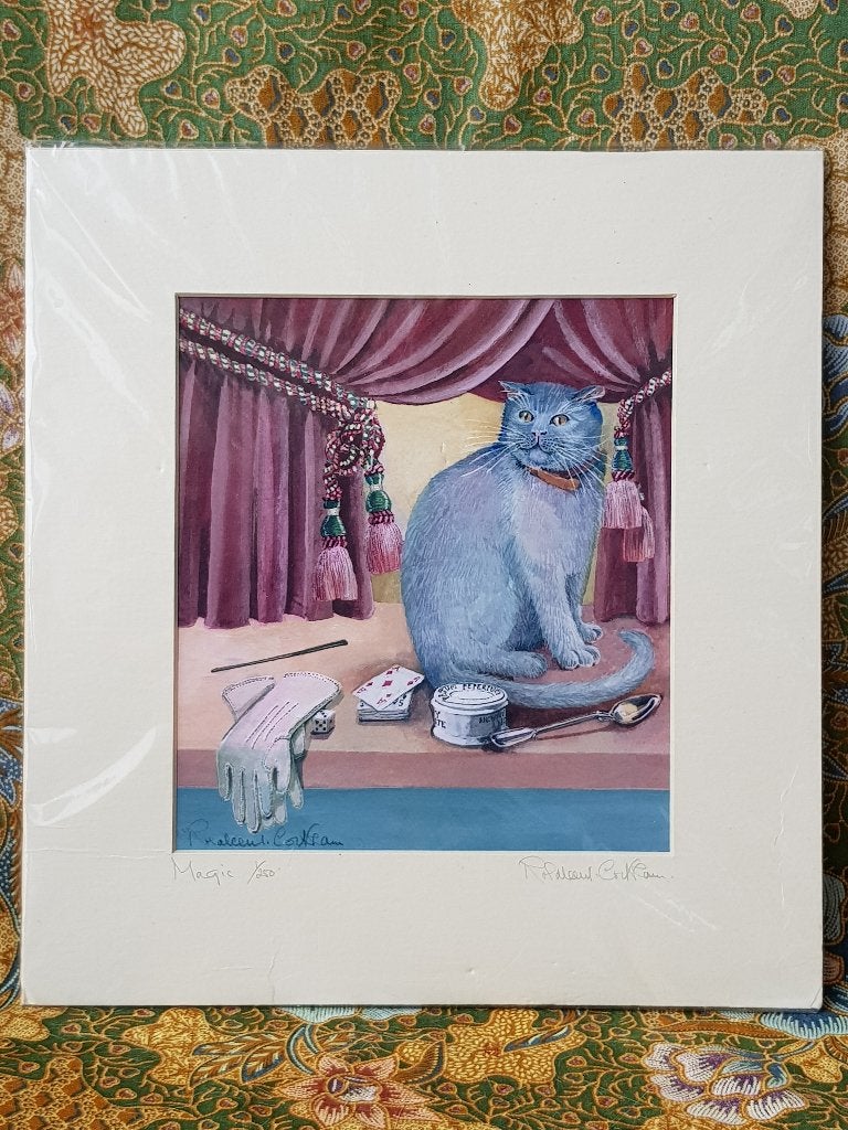 Mooie originele litho uit Engeland van poes of kat 27-29 cm., Antiek en Kunst, Kunst | Litho's en Zeefdrukken, Lithografie, Gelimiteerde oplage
