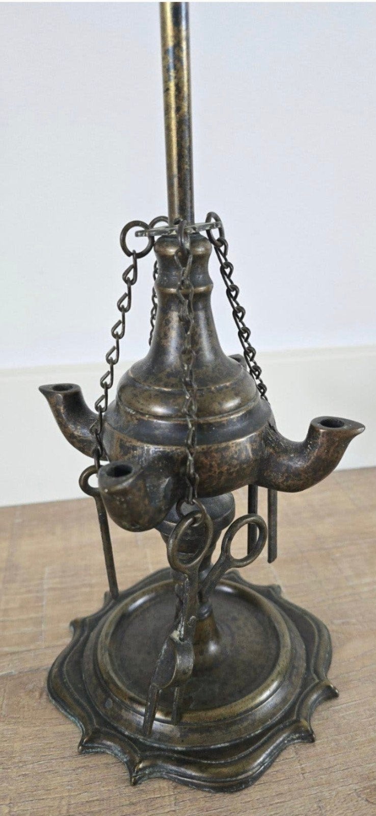 Antieke 19e eeuwse koperen Florentijnse olielamp €49, Ophalen of Verzenden, Koper of Brons