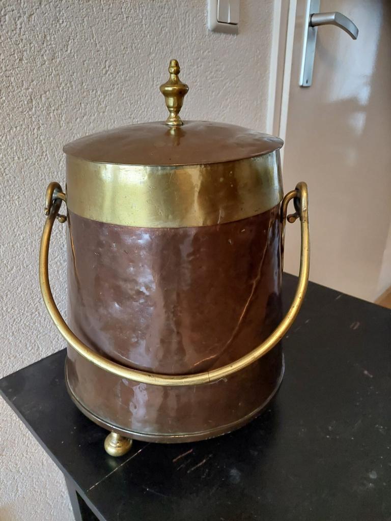 Zware koperen, messing antieke doofpot 43 cm hg., Ophalen, Koper